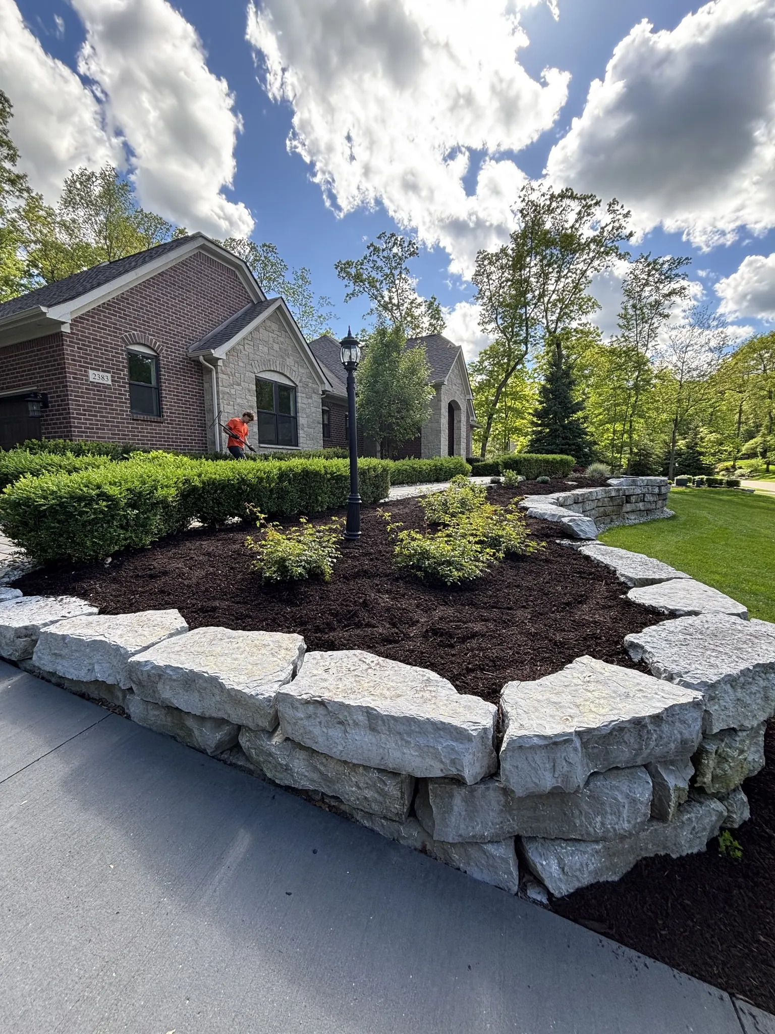 Stone and mulch bed in Milford, MI
